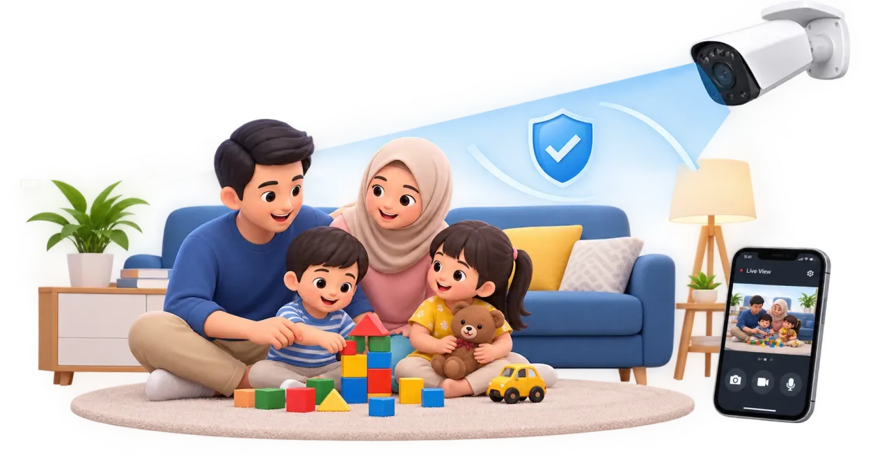 Keluarga merasa aman di rumah sambil memantau CCTV dari HP